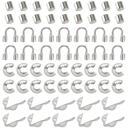 600Pcs Iron Bead Tips with 600Pcs Brass Crimp Beads with 100Pcs Brass Wire Guardian and Protectors with 100Pcs Brass Crimp Beads Covers FIND-SC0010-78-1