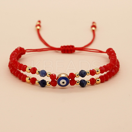 Multi-Layer Natural Lapis Lazuli & Brass Beaded Adjustable Bracelets CL9505-3-1