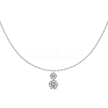 Clear Cubic Zirconia Double Flat Round Pendant 925 Sterling Silver Cable Chain Necklaces for Women NJEW-S457-12P-1