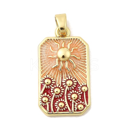 Rectangle with Sun Brass Pendants KK-C134-35A-G-1