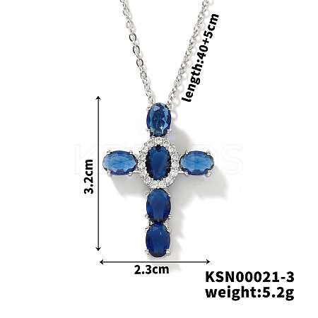 Brass Pave Cubic Zirconia Religion Cross Pendant Necklaces CU6638-2-1