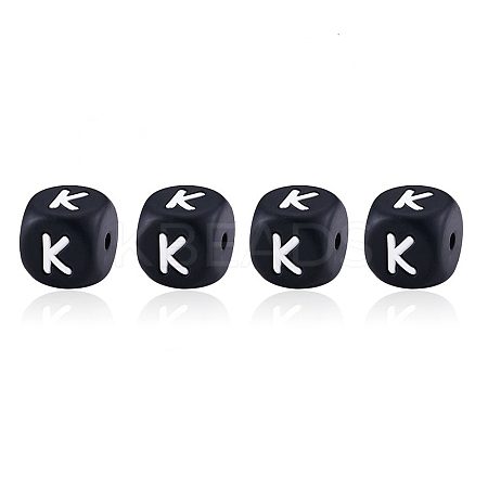 20Pcs Black Cube Letter Silicone Beads 12x12x12mm Square Dice Alphabet Beads with 2mm Hole Spacer Loose Letter Beads for Bracelet Necklace Jewelry Making JX433K-1