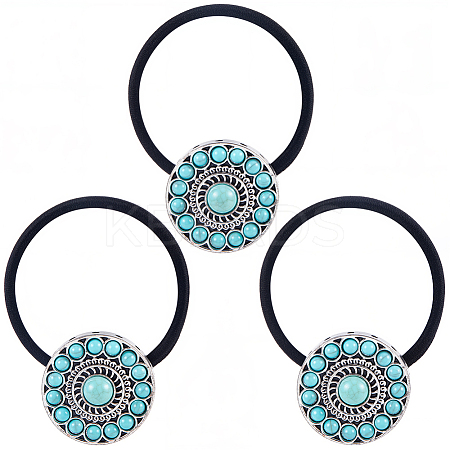 3Pcs Alloy & Resin Imitation Synthetic Turquoise Hair Ties OHAR-CY0001-10B-1