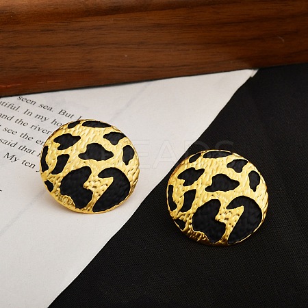 Leopard Print Brass Enamel Stud Earrings for Women EJEW-U055-15A-G-1