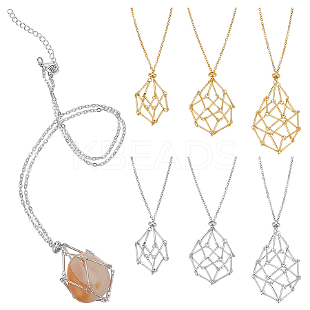 304 Stainless Steel Crystal Stone Cage Pendant Necklaces NJEW-PH01546-1