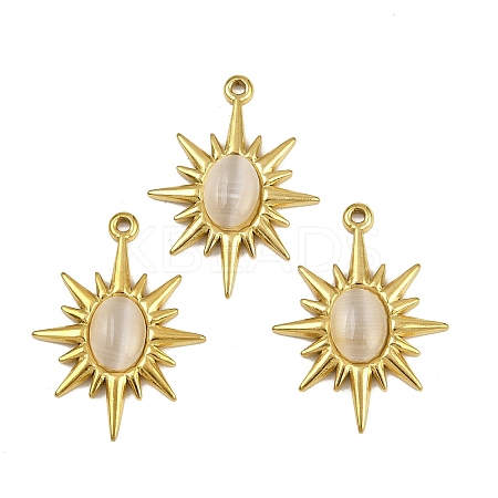 304 Stainless Steel Cat Eye Pendants STAS-L302-11G-1