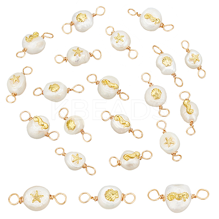 10 Sets Grade AA Natural Cultured Freshwater Pearl Connector Charms with Alloy Slices FIND-DC0003-65-1