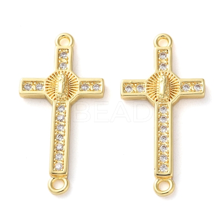Rack Plating Brass Cubic Zirconia Religion Cross Connector Charm KK-C084-11A-G-1