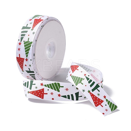 25 Yards Christmas Theme Printed Polyester Grosgrain Ribbon OCOR-C004-02G-1