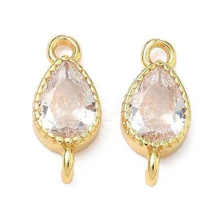 Brass Pave Cubic Zirconia Teardrop Connector Charms KK-P348-09G-03-1