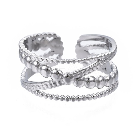 Non-Tarnish 304 Stainless Steel Criss Cross Open Cuff Ring RJEW-T023-23P-1