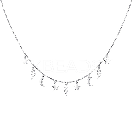 S925 Sterling Silver Star Moon Lightning Flowing Necklaces Fashion Delicate MF4231-1