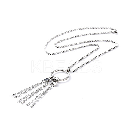 Non-Tarnish 304 Stainless Steel Ring with Tassel Pendant Necklace with Box Chains for Women NJEW-B087-01P-1