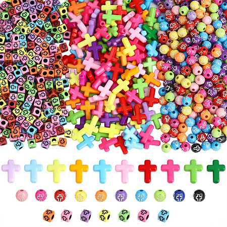 800Pcs 3 Styles Cross Theme Acrylic Beads MACR-PA0001-45A-1