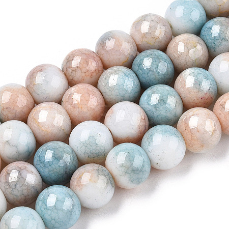 Opaque Crackle Glass Round Beads Strands GLAA-T031-10mm-01C-1