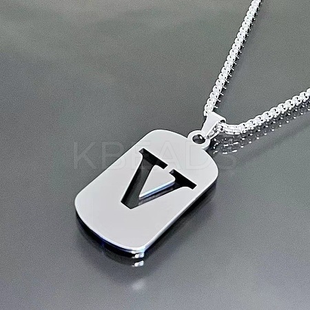 Rectangle with Laser Cut Letter 201 Stainless Steel Initial Pendant Necklaces WGA5E8C-22-1