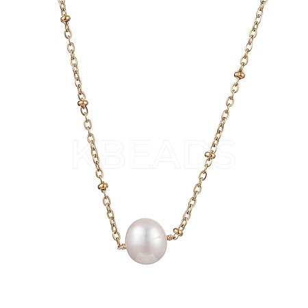 Round Natural Cultured Freshwater Pearl Pendant Necklaces NJEW-JN04966-1
