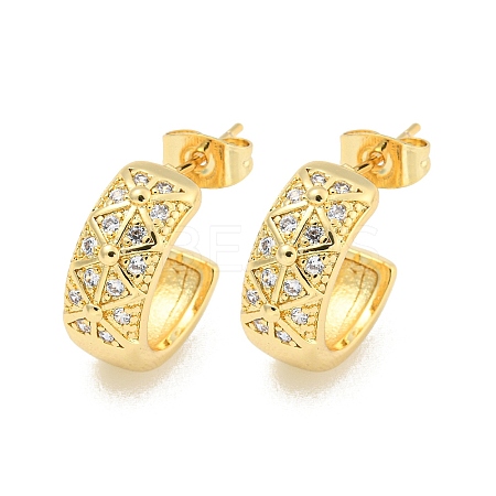 C-Shaped Brass Pave Clear Cubic Zirconia Stud Earrings EJEW-M258-69G-1