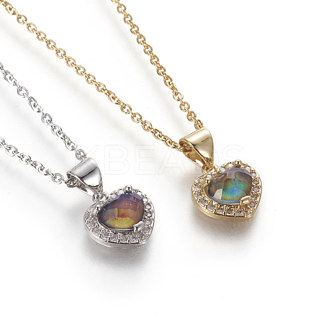 Temperature Changing Color Glass Pendant Necklaces NJEW-I230-04-1