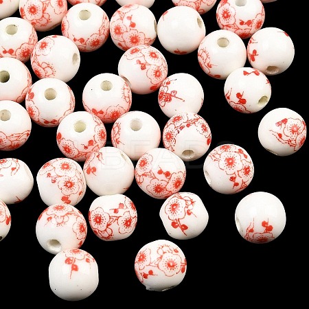 Floral Printed Porcelain Beads PORC-Q202-8mm-1-1