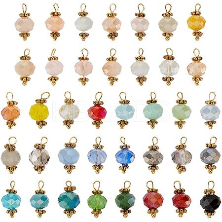 180Pcs 9 Colors Faceted Rondelle Glass Charms PALLOY-GO00008-1