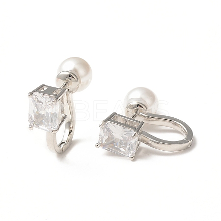 Glass Rectangle Hoop Earrings with ABS Pearl Beaded EJEW-C024-01P-06-1