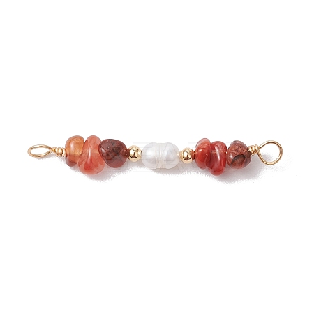 Natural Carnelian Chip & Natural Cultured Freshwater Pearl Rice Beaded Connector Charms PALLOY-JF03707-01-1