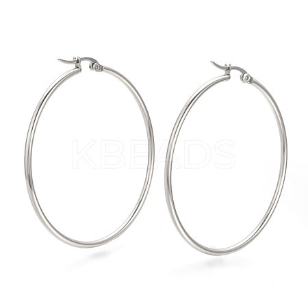 Tarnish Resistant 201 Stainless Steel Hoop Earrings X-MAK-R018-50mm-S-1
