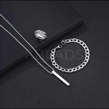 Alloy Cuboid Pendant Necklaces & Curb Chain Bracelets & Rings Sets FS-WG20982-02-1
