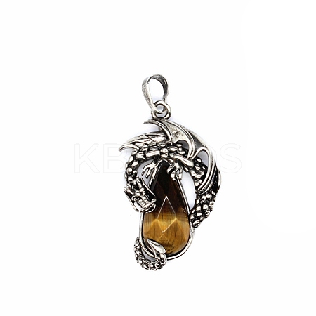 Natural Tiger Eye Brass Pendants G-PW0004-66F-1