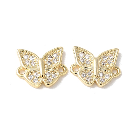 Brass Micro Pave Clear Cubic Zirconia Butterfly Connector Charms KK-Q031-04G-1
