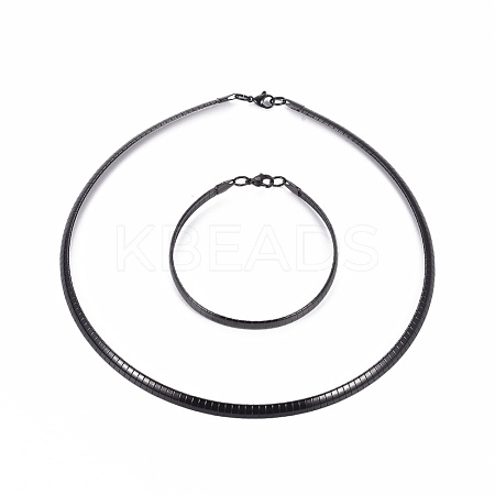304 Stainless Steel Choker Necklaces and Bangles Jewelry Sets SJEW-L144-A01-B-1