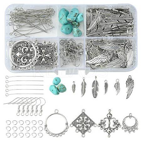 DIY Feather Wing Alloy & Synthetic Turquoise Dangle Earring Making Kits DIY-FS0006-34-1