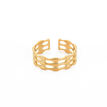 Ion Plating(IP) 304 Stainless Steel Bamboo Shape Open Cuff Ring for Women RJEW-S405-201G-1