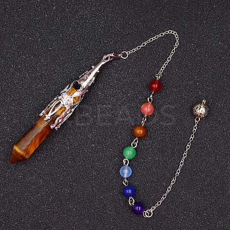 Natural Tiger Eye & Mixed Gemstone Bullet Pointed Dowsing Pendulums CHAK-PW0001-051E-1