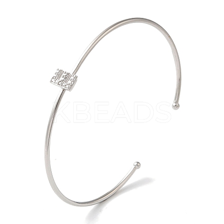 Rack Plating Brass Micro Pave Clear Cubic Zirconia Letter Open Cuff Bangles BJEW-A018-01P-E-1