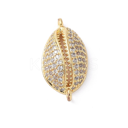Brass Micro Pave Clear Cubic Zirconia Shell Shaped Links Connector Charms KK-K399-03B-G-1