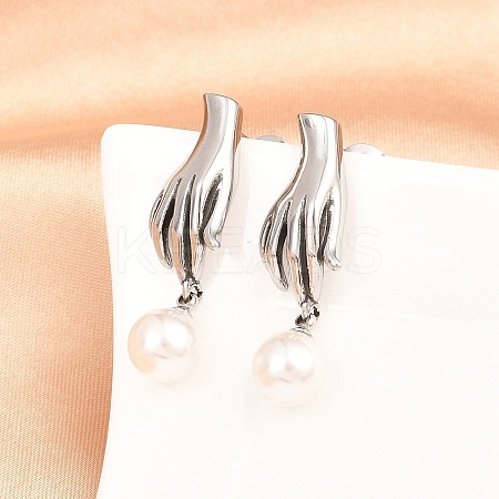 316 Surgical Stainless Round with Hand Stud Earrings EJEW-C160-08P-1