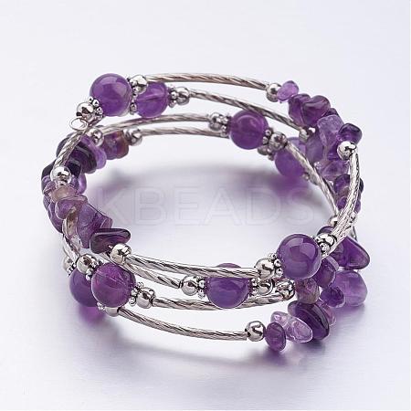 Four Loops Wrap Amethyst Beads Bracelets BJEW-JB02590-05-1