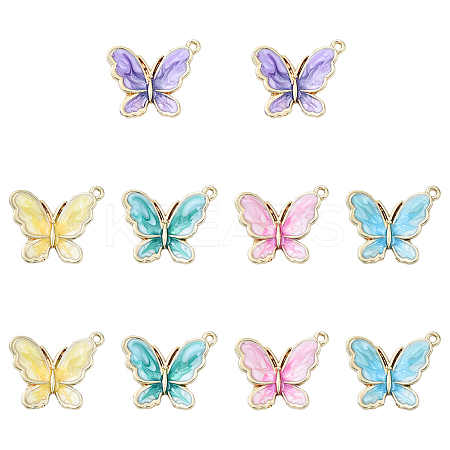 10Pcs 5 Colors Rack Plating Alloy Enamel Pendants ENAM-YW0004-74-1