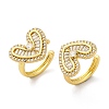 Heart Brass Micro Pave Clear Cubic Zirconia Cuff Earrings EJEW-H158-21G-4