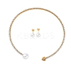 Round Plastic Imitation Pearl Stud Earrings & Heart Cubic Zirconia Rhinestone Cuff Choker Necklaces Sets SJEW-U003-08G-4