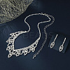 Leaf Brass Pave Clear Cubic Zirconia & Rhinestone Pendant Necklaces & Stud Earrings Sets FS-WG35E42-01-3