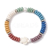 Flat Round Natural Lava Rock & Shell Pearl Beaded Stretch Bracelets for Women BJEW-JB12141-01-2