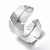Non-Tarnish 304 Stainless Steel Feather Open Cuff Bangle for Women BJEW-F442-01P-2