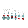 3 Pairs Brass Synthetic Turquoise Dangle Earrings EJEW-JE06589-2
