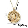 Brass Pave Cubic zirconia Flat Round with Virgin Mary Pendant Necklaces MI1997-1-1