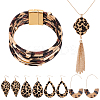 Leopard Print Alloy Pendant Necklaces & Earrings & Bracelet Sets SJEW-WH0020-03C-1