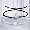 2Pcs 2 Colors Synthetic Moonstone Round Beaded Slider Bracelet BJEW-SW00057-02-3