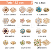  12Pcs 12 Style Rhinestone Flower Lapel Pins JEWB-NB0001-17-2